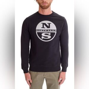 North Sails Crew Neck Sweatshirt Classic Big Logo Men Navy Blue Sweaters Sz M